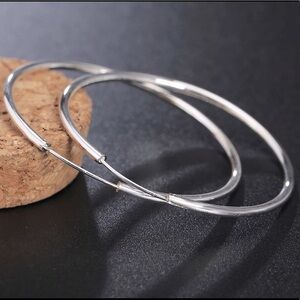 COPY - COPY - 50MM 925 Sterling silver hoops earrings Silver fashion Smooth Rou…